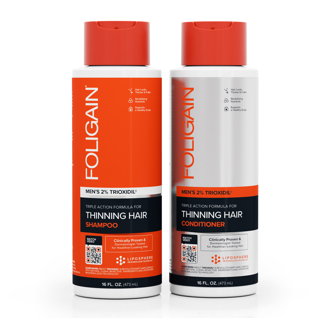 FOLIGAIN HAIR REGROWTH SHAMPOO For Men with 2% Trioxidil® (16oz) 473ml + FOLIGAIN HAIR REGROWTH CONDITIONER For Men with 2% Trioxidil® (16oz) 473ml VALUE PACK