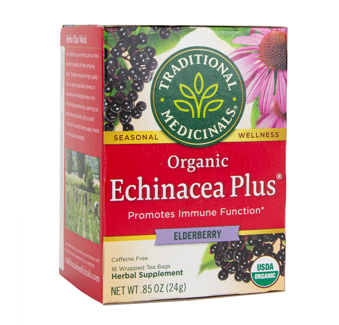ECHINACEA PLUS ELDERBERRY HERBAL TEA (Organic, Caffine Free) (Elderberry) 16 Tea Bags