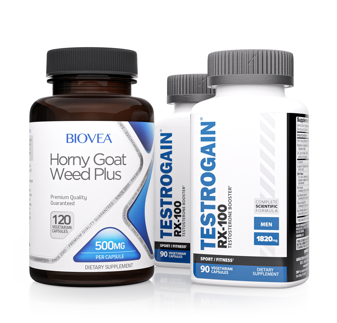 TESTROGAIN RX-100 & HORNY GOAT WEED PLUS VALUE PACK