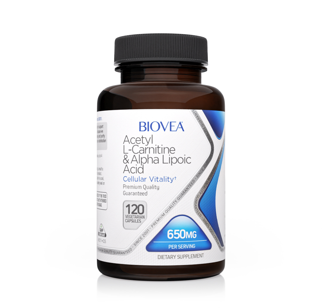 ACETYL L-CARNITINE & ALPHA LIPOIC ACID 650mg 120 Vegetarian Capsules