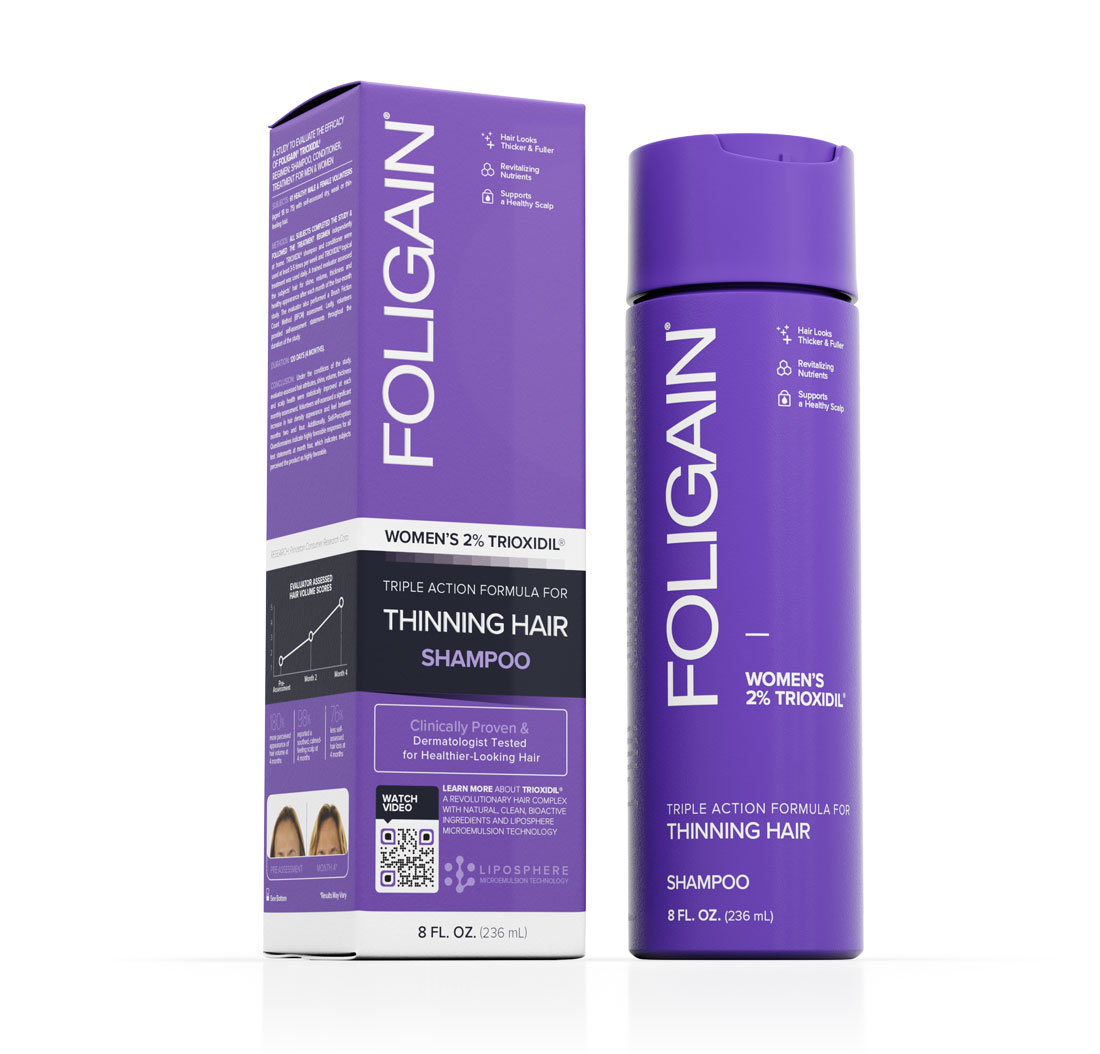 FOLIGAIN TRIPLE ACTION SHAMPOO FOR THINNING HAIR For Women with 2% Trioxidil® (8 fl oz) 236ml